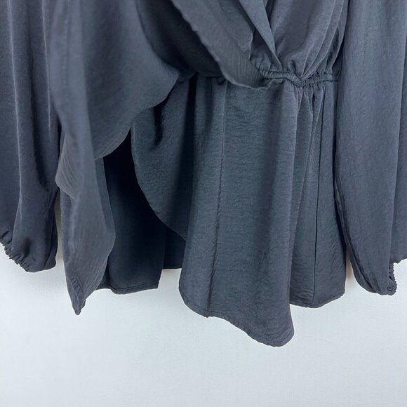 𝅺Lane Bryant Blouse Womens 10/12 Black Long Sleeve Faux Wrap V-Neck‎ Top - Picture 4 of 12